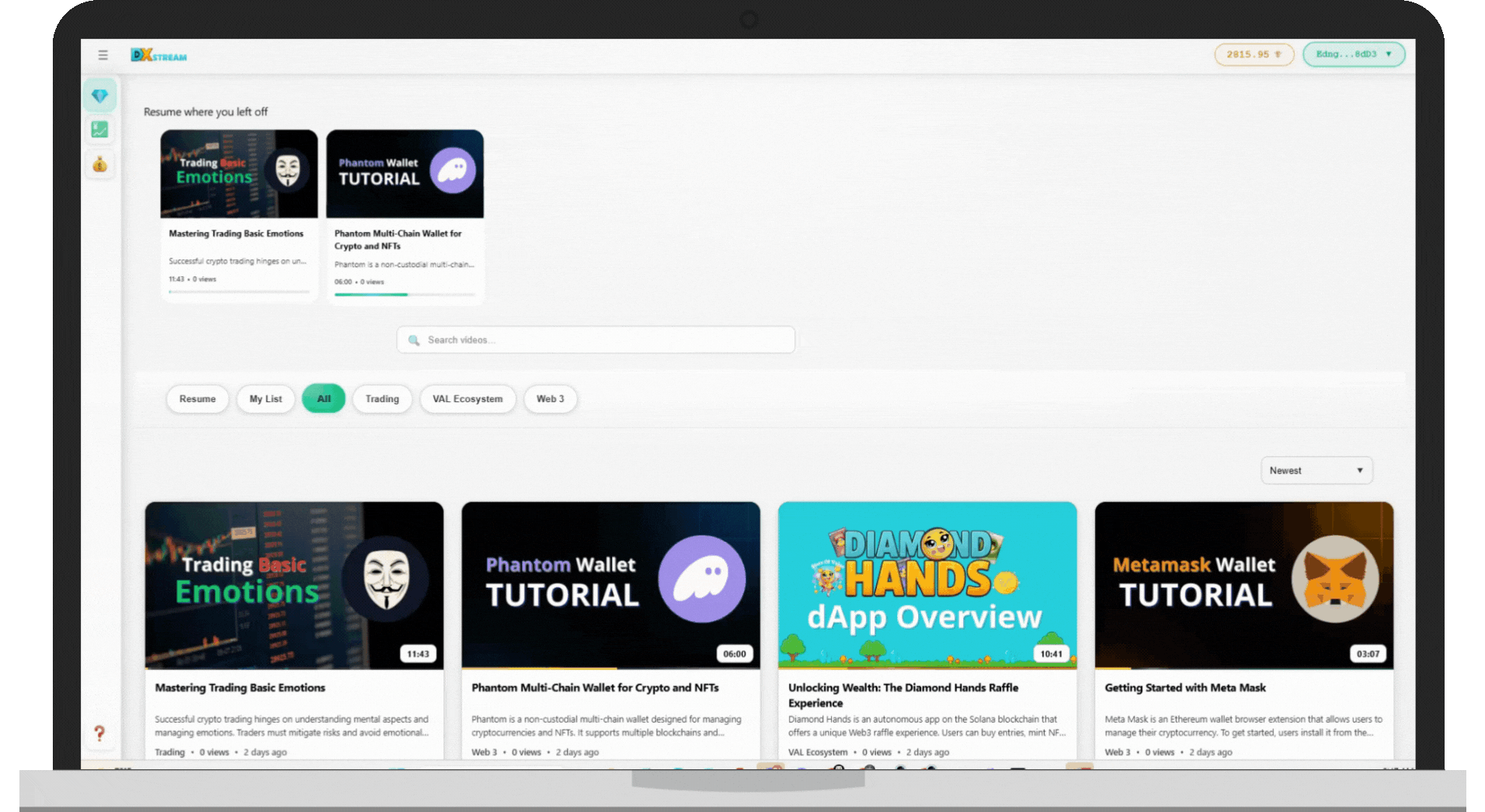 DiamondX Stream desktop interface