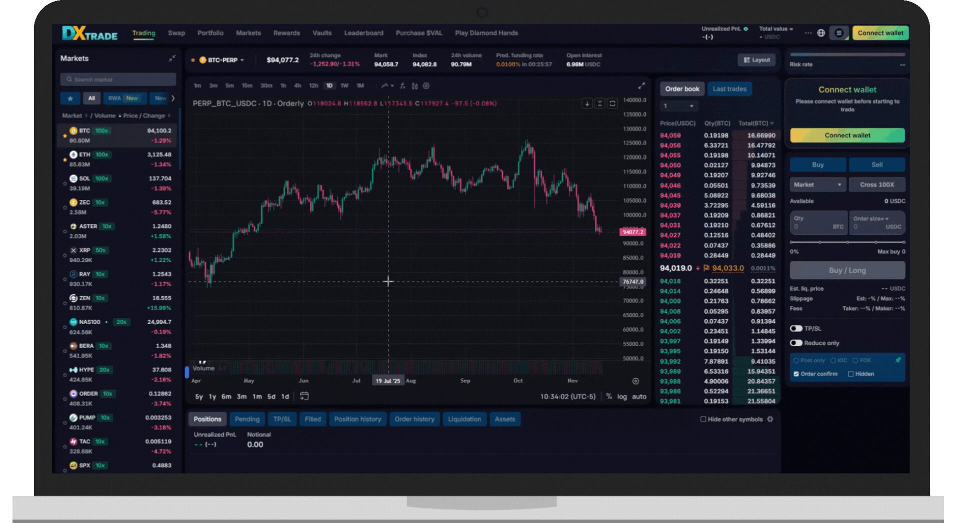 DiamondX desktop trading interface
